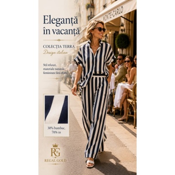RG240 Set EU 42–46 (L–XXL) oversized din in și bumbac cu dungi Albastru marin- – Cămașă & Pantaloni Palazzo | Fabricat în Italia