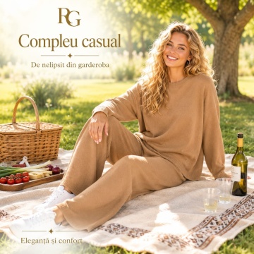 RG2442C Camel Set M–2XL tricotat premium – Pulover oversized & pantaloni largi - Img 4