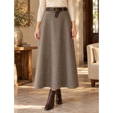 RG250057T Fustă Taupe Midi Evazată Chevron cu Curea Împletită – Made in Italy - Img 2