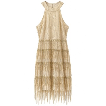 RG2563G–Rochie Elegantă cu Paiete și Franjuri în Trepte – Glamour Nights - Img 2