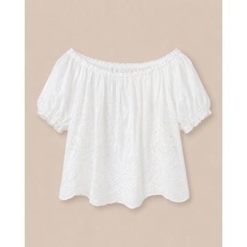 RG3216 A Bluză boho cu umeri goi din bumbac 100% – Broderie florală italiană - Img 2