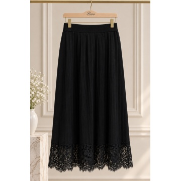 RG3240–Fustă Midi din Tricot cu Efect Plisat și Dantelă – Elegant Flow (M–XL) - Img 2