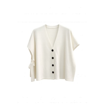 RG3761– Vestă Tricotată Oversize cu Funde Laterale – Ivory - Img 2