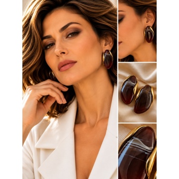 RG500236C Cercei Statement chocolate din Rășină și Oțel Inoxidabil – Design Sculptural, 3,5 cm
