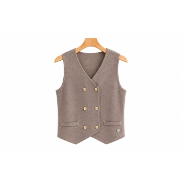 RG5002Bej–Vestă tricotată cu nasturi aurii – Soft Elegance Bej - Img 2