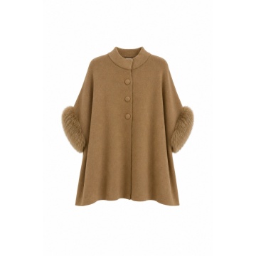 RG5319–Pelerină Tricotată Premium cu Blăniță Camel - Img 2