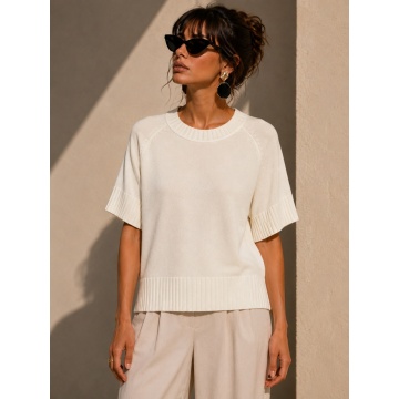 RG5324-1– Pulover Tricotat Ivory cu Mânecă Scurtă - Img 4