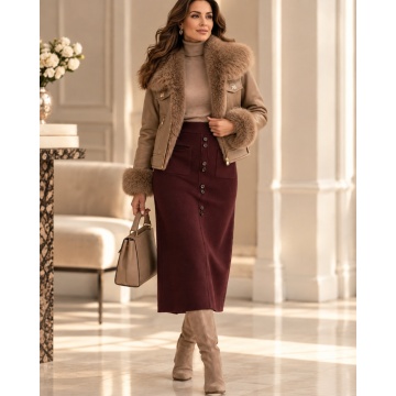 RG5390M–Fustă Midi Tricotată Maro – Soft Elegance