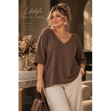 RG61777 –Bluză Oversize Modal Maro Ciocolată cu Mâneci Liliac – Soft Elegance (XL–3XL)