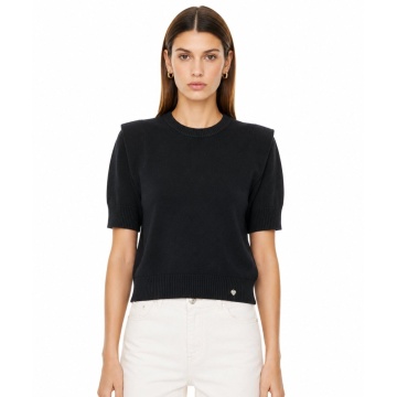 RG7120N Bluza neagra tricotată fin cu umeri structurați – Eleganță modernă - Img 4