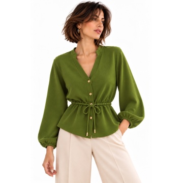 RG7143O–Cardigan din tricot fin cu șnur reglabil în talie – Olive