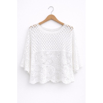 RG8109 – Bluză alba Openwork din Bumbac cu Mâneci Evazate – Stil Elegant Feminine– Bumbac 100% - Img 2