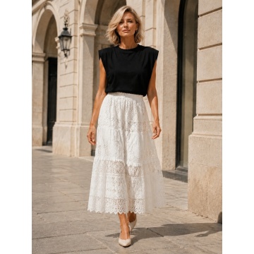 RG8967–Fustă Midi Albă Croșetată cu Jupă – Boho Elegance M–XL
