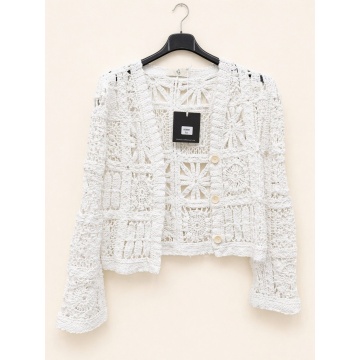 RG9288A–Cardigan scurt croșetat din bumbac 100% alb (S-M) - Img 2