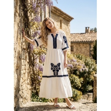 RGD26054 Rochie Boho Soleil cu Broderie Tradițională alba - Img 3