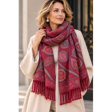 RGECH-AU70661B Eșarfă Floral Paisley din Vâscoză și Lână – Bordeaux