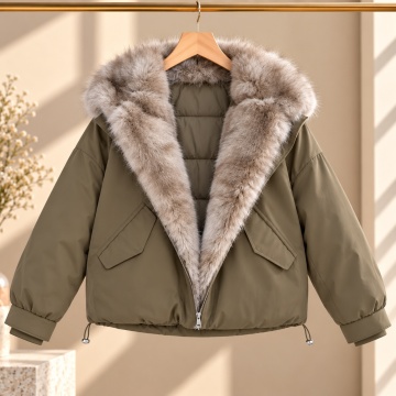 RGHA62001K Jachetă KAKI Winter Chic cu Guler Șal din Blană – Relaxed Fit - Img 3