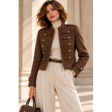 RGLU66003M–Jachetă Maro Officer Chic cu nasturi decorativi
