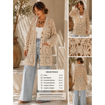 RGR6962 Cardigan Croșetat Bej Natural 100% Bumbac (M–4XL) - Img 9