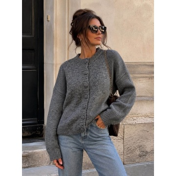 RGWL-080100G–Cardigan gri Pufos cu Lână și Nasturi Îmbrăcați – Soft Elegance L–3XL (42–46) - Img 4