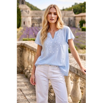 RGXF1190 Bluză Azura Bleu cu Broderie Florală – Eleganță de Vară - Img 2