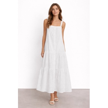 Rochie lungă din bumbac 100% tip Sangallo cu bretele late – RG6051-2 ALB