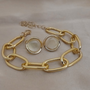 Set brățară reglabilă și cercei rotunzi – design modern, placat auriu RG2025 - Img 2
