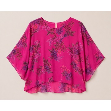 Bluză L-2XL Florală Fuchsia din Mătase și Vâscoză – One Size RG5118AF - Img 3