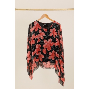 Bluză L-2XL. Florală Noir Coralia din Mătase și Vâscoză RG9072RN - Img 3