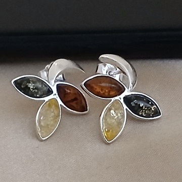 Cercei Argint 925 cu Chihlimbar Multicolor „Trio Amber” E2506 - Img 2