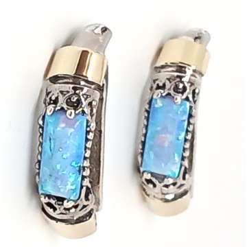 Cercei argint si aur 9 k-31024 opal - Img 4