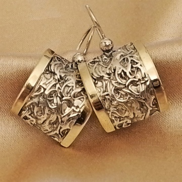 Cercei Brocart din argint 925 și aur 14K – design elegant cu detalii în relief 201201 - Img 3