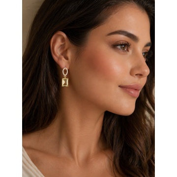 Cercei Celine -argint placat cu aur RGE010481 cuart roz - Img 3