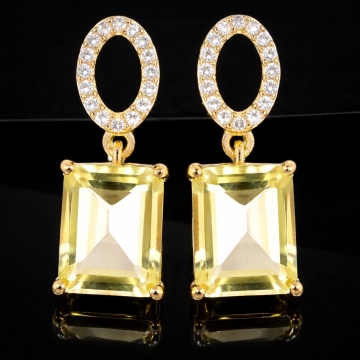 Cercei Celine -argint placat cu aur RGE010481-lemon topaz