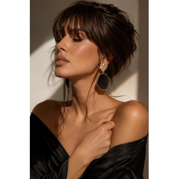 Cercei Statement Golden Geometry – Rășină & Metal Auriu, Clips RG2700253-N