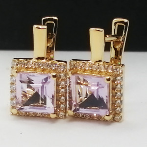 Cercei Suzane -argint placat cu aur si pink ametist -VE023160