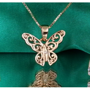 Colier Butterfly,argint placat cu aur cu diamant I3-taietura dubla VP031961