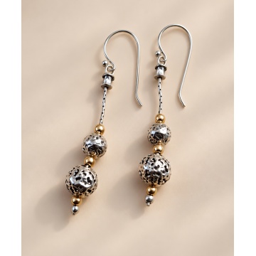ED308 -Cercei Lungi din Argint 925 și Goldfilled cu Sfere Filigranate – Silver & Gold Elegance