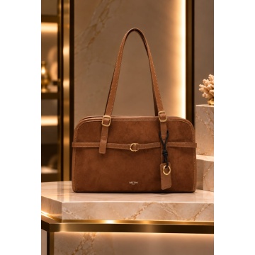 Geantă de Umăr Bestini Suede Chic – Cognac, cu Cataramă RG25657A