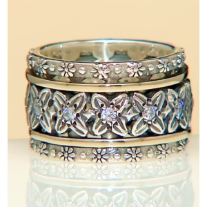 Inel Lyra din argint 925 și aur 14K – model floral sculptat, cu zirconii - Img 2