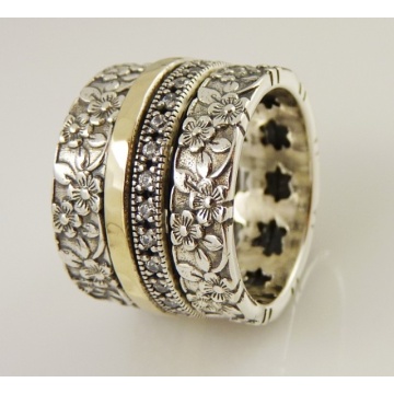 Inel Sylvara din argint 925 și aur 14K – model floral gravat, fără pietre - Img 2