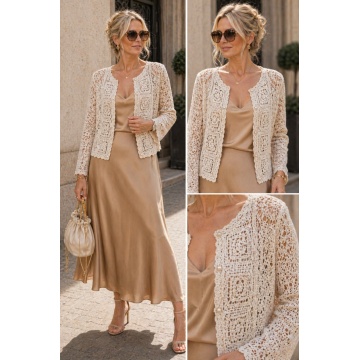 RG 8128 – Cardigan Croșetat Ajurat din Bumbac 100% crem - Img 4