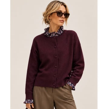 RG-RY630P–Cardigan Prună Fleur Romance din tricot cu volane florale (M–XL)