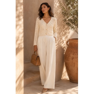 RG1040 – Cardigan din bumbac 100% cu broderie reliefată și nasturi aurii – Ivory - Img 5