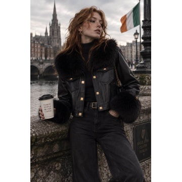 RG202311N–Nume produs Jachetă scurtă Premium Faux Leather & Fur – Noir - Img 3