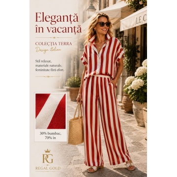 RG240 - Camasa EU 42–46 (L–XXL) oversized din in și bumbac cu dungi roșii - Img 2