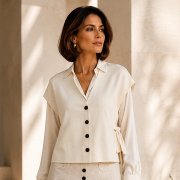 RG3761– Vestă Tricotată Oversize cu Funde Laterale – Ivory - Img 6