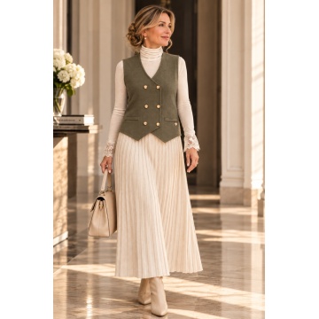 RG5002K–Vestă tricotată cu nasturi aurii – Soft Elegance Kaki - Img 3