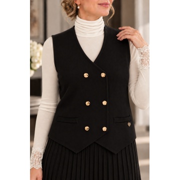 RG5002Nj–Vestă tricotată cu nasturi aurii – Soft Elegance Negru