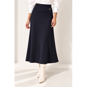 RG5007N–Fustă midi ușor evazată din tricot fin, cu talie elastică – negru